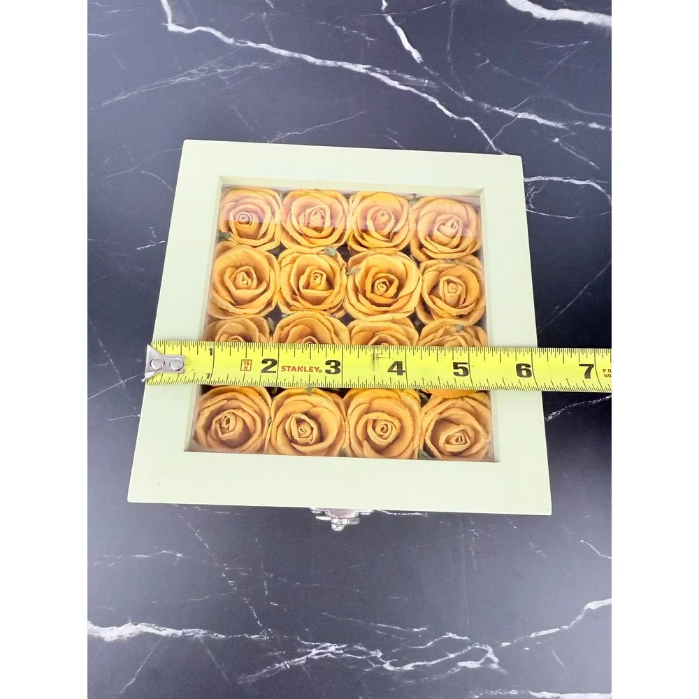 Sage Green Wooden Latching Shadow Box Yellow Roses 6